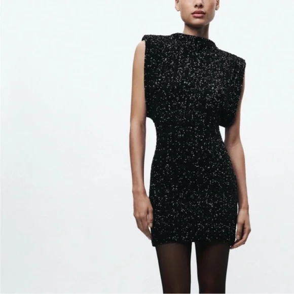 Zara SHOULDER PADS SEQUIN DRESS ZW COLLECTION 9489/108 - Picture 10 of 15